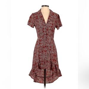 Ivory Love button down hi‎ low ruffle hem hippie dress, size small